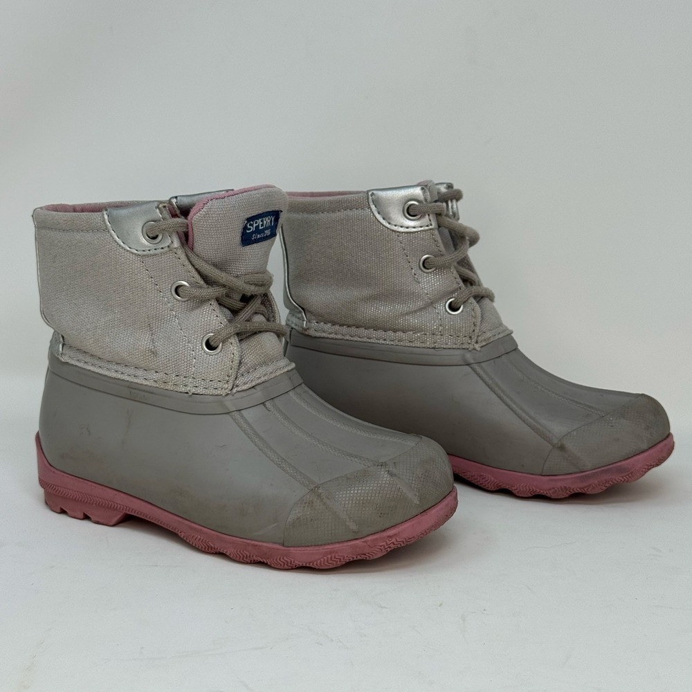 Sperry Port Boot‎ Girls Gray Pink Duck Rain Winter Casual Boots Kids Size 10M - Picture 3 of 7